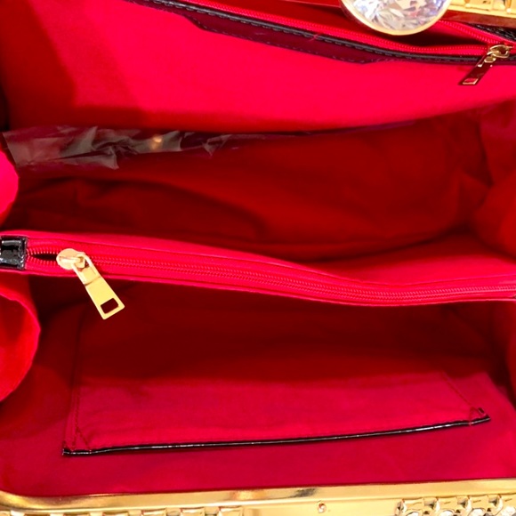 Floral & Giant Rhinestone Frame Satchel Hardshell Purse Crossbody Medium-Large - Picture 2 of 7